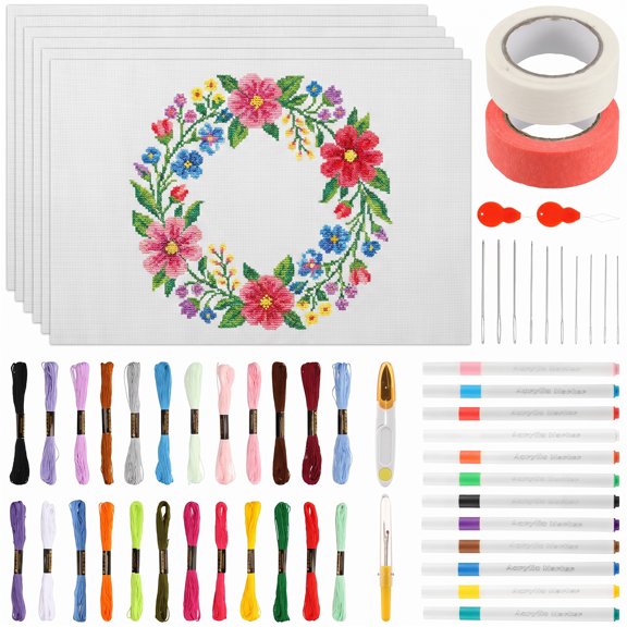 Needlepoint Canvas Starter Kit Include 6pcs 18ct Needlepoint Blank Canvas Thread Marker Tape Needle Scissor Threader and Thread Remover for Needlepoint and Cross Stitch Projects
