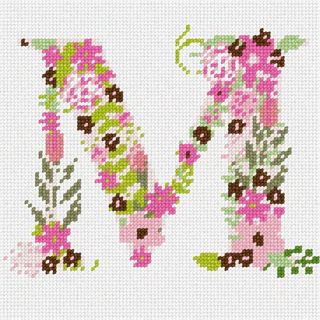 Needlepoint Canvas The Letter M Flowering, 10" x 10"