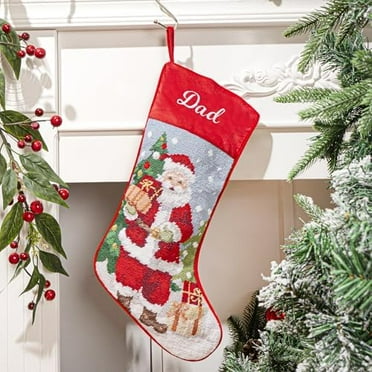 Needlepoint Christmas Stockings Personalized Snowman Santa Angel Bear Reindeer Christmas Tree Embroidered Family Stockings for Holiday Applique Velvet Stocking with Name for Family Decoration