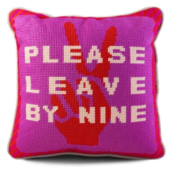 Needlepoint Decorative Throw Pillow - Leave by Nine - 11"x11" - Small Embroidered Designer Pillow for Living Room, Couch, Sofa, Chair & Bed - Preppy Room Decor