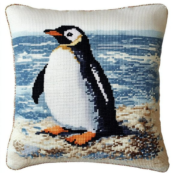 Needlepoint Pillow Kit Animal penguin Cross Stitch Cushion Cover Embroidery Pillow Cases 18x18inch