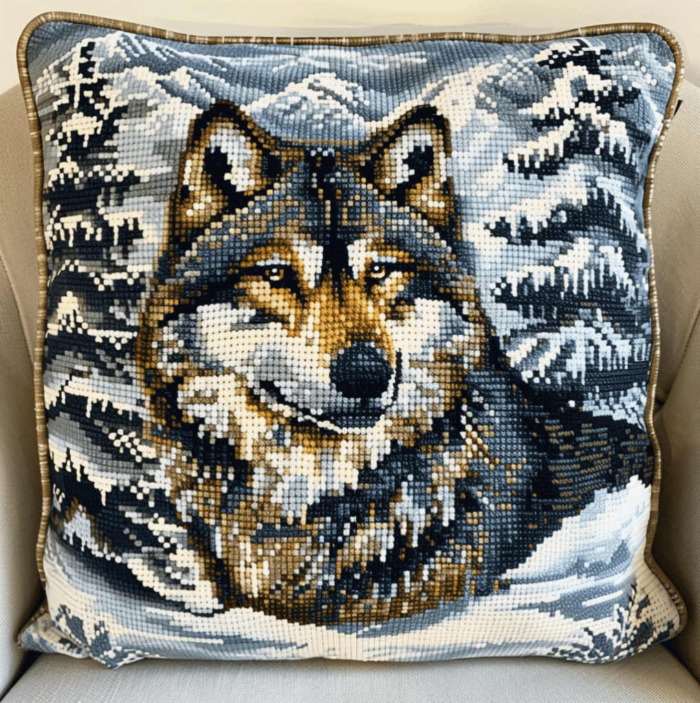 Needlepoint Pillow Kit Animal wolf 11CT Stamped Cross Stitch Pillow Kits 18x18in