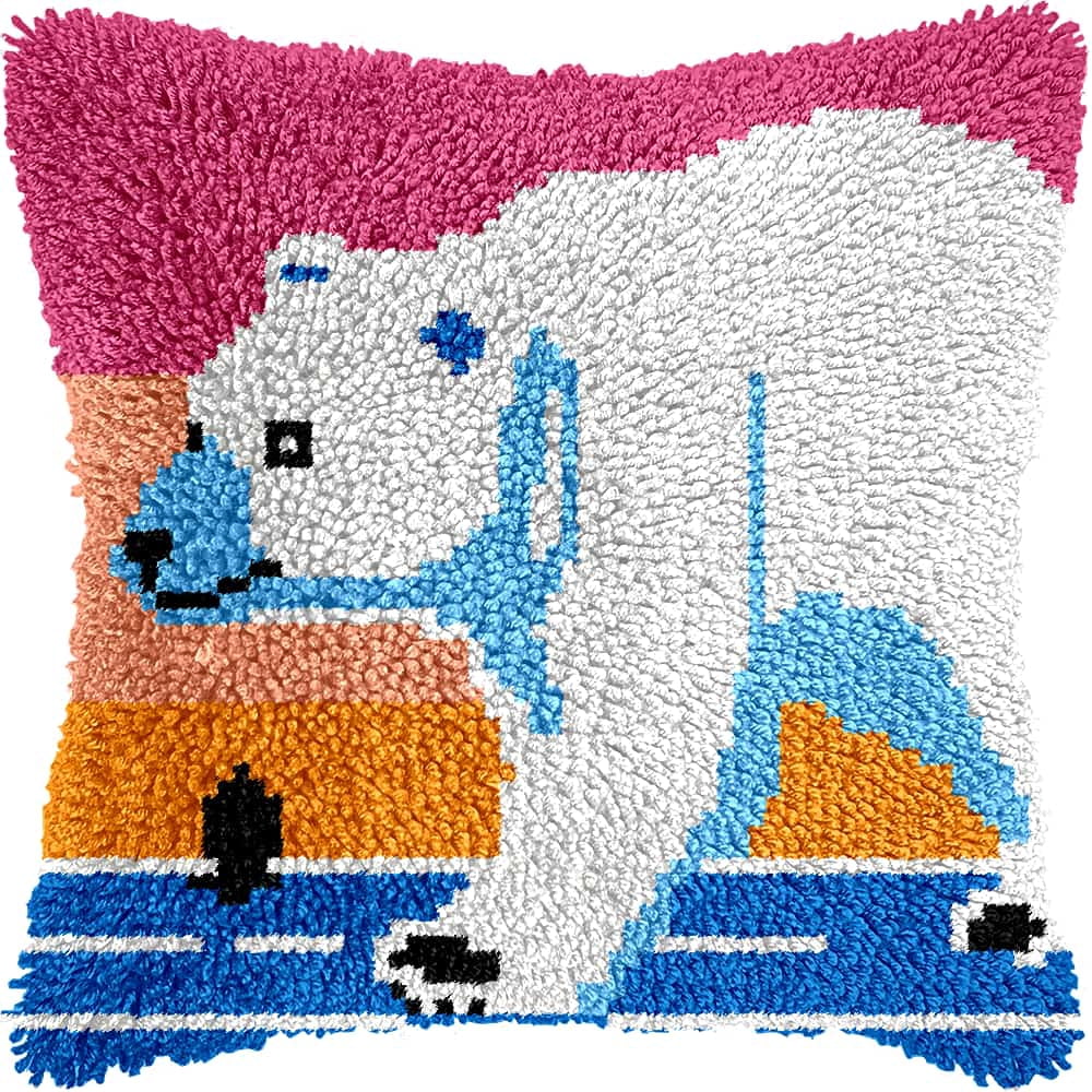Needlepoint Pillow Kit Bear Diy Latch Hook Kits Pillow Needlepoint Cushion Kit For Home Décor Needlework Set For Adult Beginners 17X17In