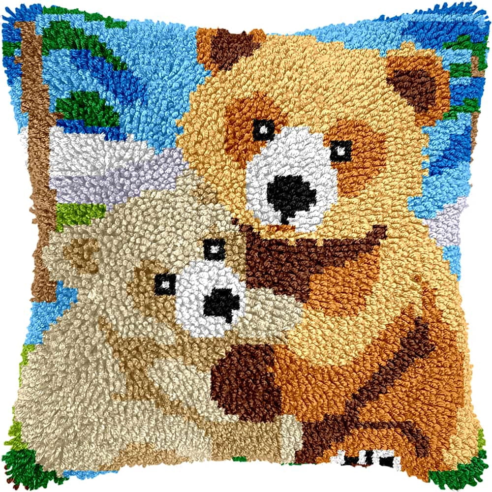 Needlepoint Pillow Kit Bear Diy Latch Hook Kits Pillow Needlepoint Cushion Kit For Home Décor Needlework Set For Adult Beginners 17X17In