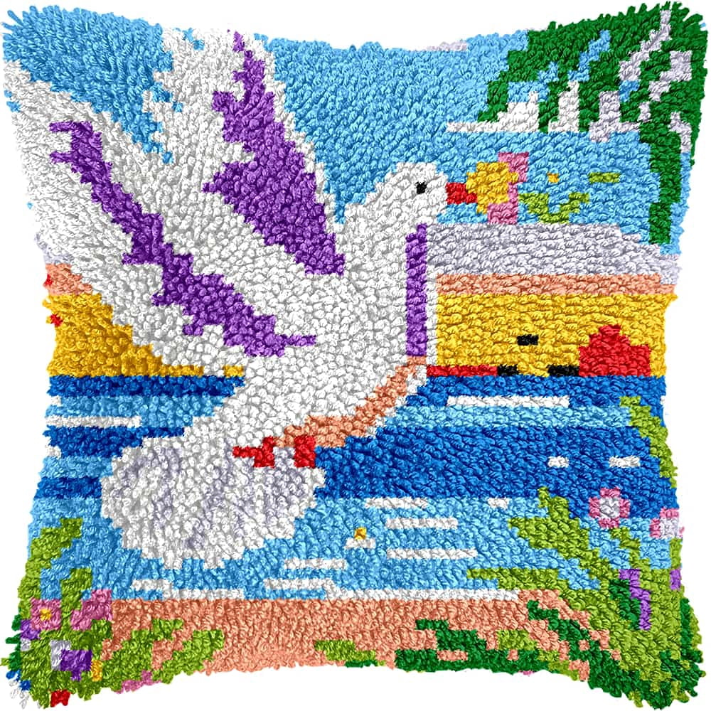 Needlepoint Pillow Kit Bird Diy Latch Hook Kits Pillow Needlepoint Cushion Kit For Home Décor Needlework Set For Adult Beginners 17X17In