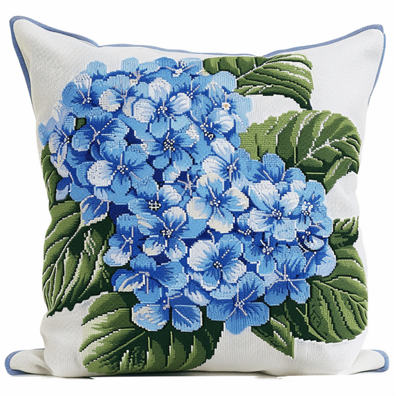 Needlepoint Pillow Kit Blue Hydrangea Flowers Stamped Cross Stitch Pillow Kits Embroidery Pillowcase 18x18inch