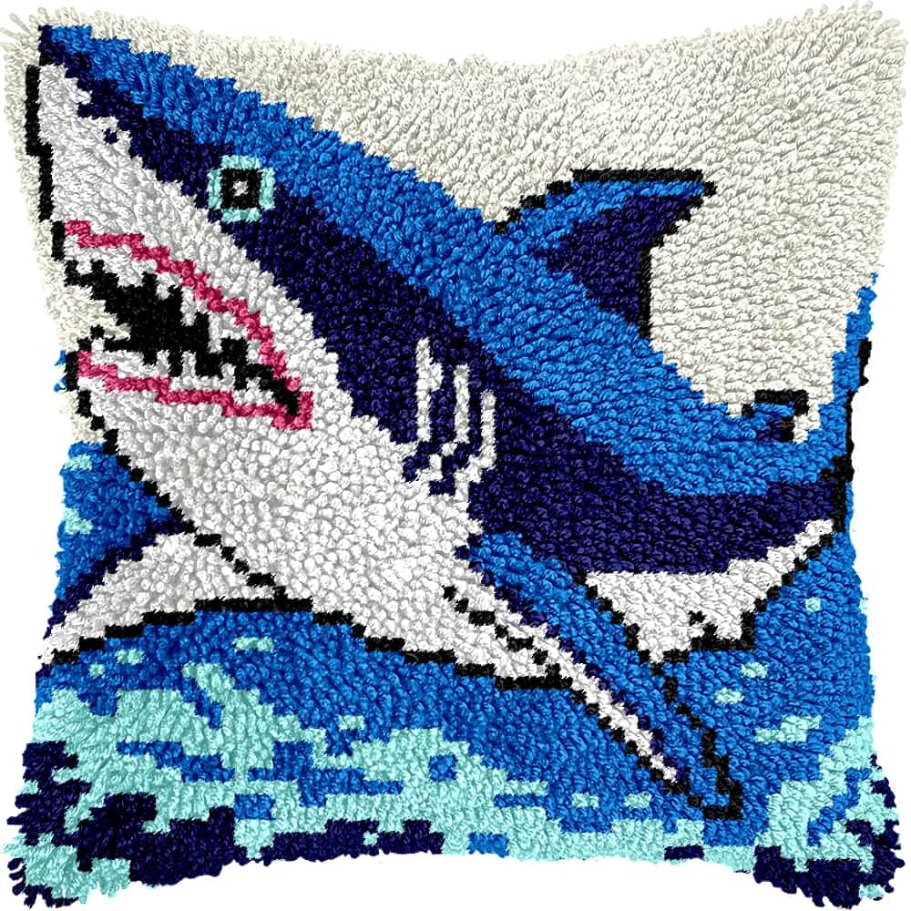 Needlepoint Pillow Kit Blue Whale Diy Latch Hook Kits Pillow Needlepoint Cushion Kit For Home Décor Needlework Set For Adult Beginners 17X17In