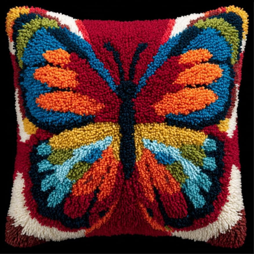 Needlepoint Pillow Kit Butterfly Diy Latch Hook Kits Pillow Needlepoint Cushion Kit For Home Décor Needlework Set For Adult Beginners 17X17In