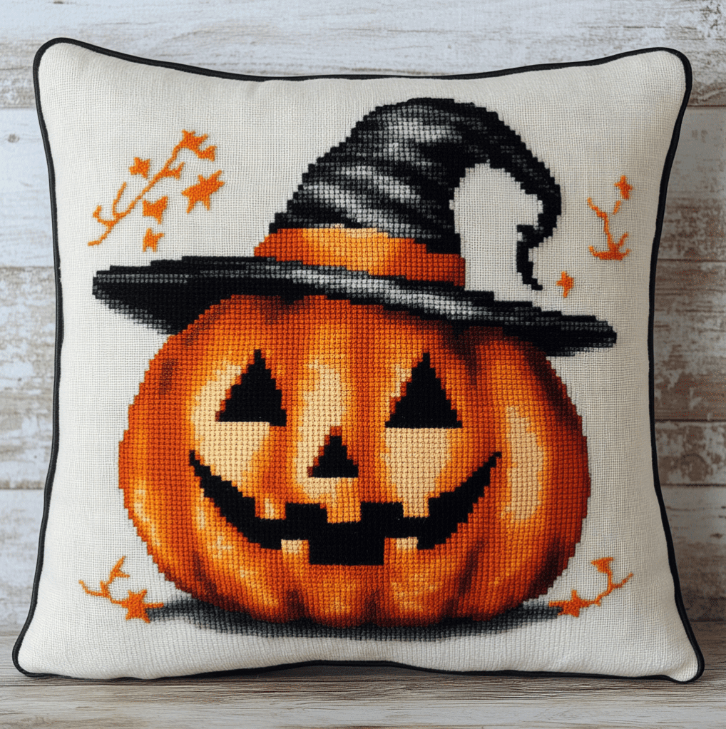Needlepoint Pillow Kit Cartoon Pumpkin 11CT Stamped Cross Stitch Pillow Kits 18x18in