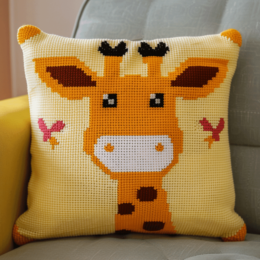 Needlepoint Pillow Kit Cartoon giraffe 11CT Stamped Cross Stitch Pillow Kits 18x18in