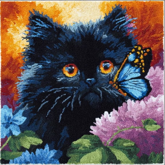 Needlepoint Pillow Kit Cat Diy Latch Hook Kits Pillow Needlepoint Cushion Kit For Home Dcor Needlework Set For Adult Beginners 17X17In