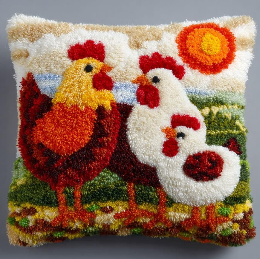 Needlepoint Pillow Kit Chick Diy Latch Hook Kits Pillow Needlepoint Cushion Kit For Home Décor Needlework Set For Adult Beginners 17X17In