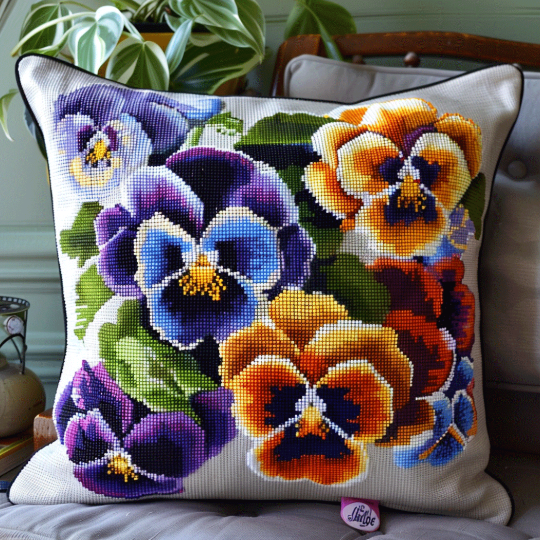 Needlepoint Pillow Kit Colorful flowers 11CT Stamped Cross Stitch Pillow Kits 18x18in