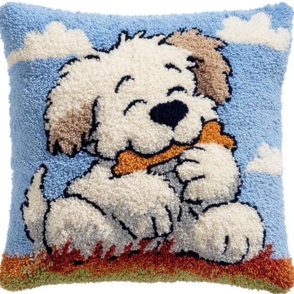 Needlepoint Pillow Kit Dog Diy Latch Hook Kits Pillow Needlepoint Cushion Kit For Home Dcor Needlework Set For Adult Beginners 17X17In
