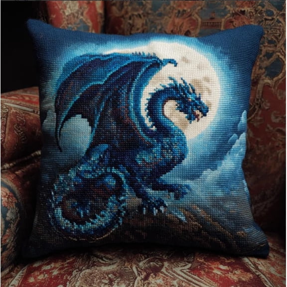 Needlepoint Pillow Kit Dragon Diy Latch Hook Kits Pillow Needlepoint Cushion Kit For Home Dcor Needlework Set For Adult Beginners 17X17In