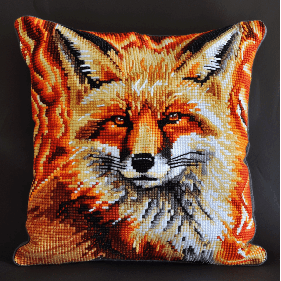 Needlepoint Pillow Kit Flame and Fox Cross Stitch Cushion Cover Embroidery Pillow Cases 18x18inch