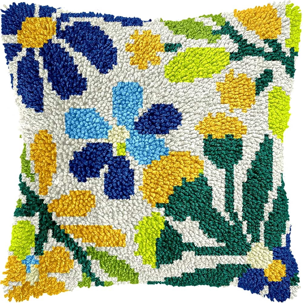Needlepoint Pillow Kit Flower Diy Latch Hook Kits Pillow Needlepoint Cushion Kit For Home Décor Needlework Set For Adult Beginners 17X17In