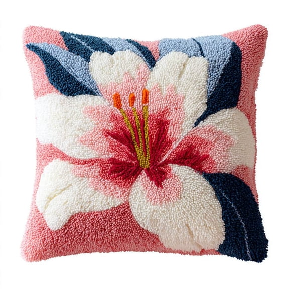 Needlepoint Pillow Kit Flowers Diy Latch Hook Kits Pillow Needlepoint Cushion Kit For Home Dcor Needlework Set For Adult Beginners 17X17In