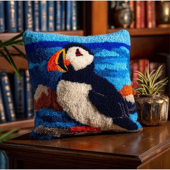 Needlepoint Pillow Kit Long-Billed Bird Diy Latch Hook Kits Pillow Needlepoint Cushion Kit For Home Dcor Needlework Set For Adult Beginners 17X17In