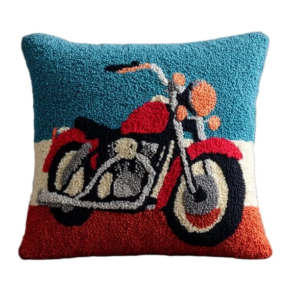 Needlepoint Pillow Kit Motorcycle Diy Latch Hook Kits Pillow Needlepoint Cushion Kit For Home Dcor Needlework Set For Adult Beginners 17X17In