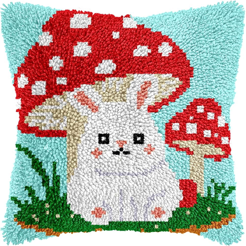 Needlepoint Pillow Kit Mushroom Diy Latch Hook Kits Pillow Needlepoint Cushion Kit For Home Décor Needlework Set For Adult Beginners 17X17In