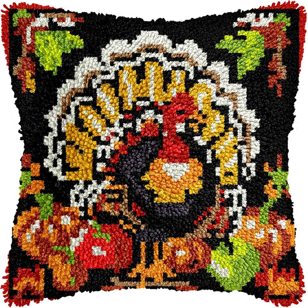 Needlepoint Pillow Kit Peacock Diy Latch Hook Kits Pillow Needlepoint Cushion Kit For Home Décor Needlework Set For Adult Beginners 17X17In