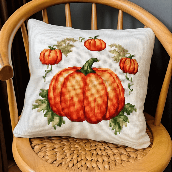 Needlepoint Pillow Kit Pumpkin pattern Embroidery Pillowcase Stamped Cross Stitch Pillow Kits 18x18inch