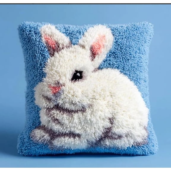 Needlepoint Pillow Kit Rabbit Diy Latch Hook Kits Pillow Needlepoint Cushion Kit For Home Dcor Needlework Set For Adult Beginners 17X17In