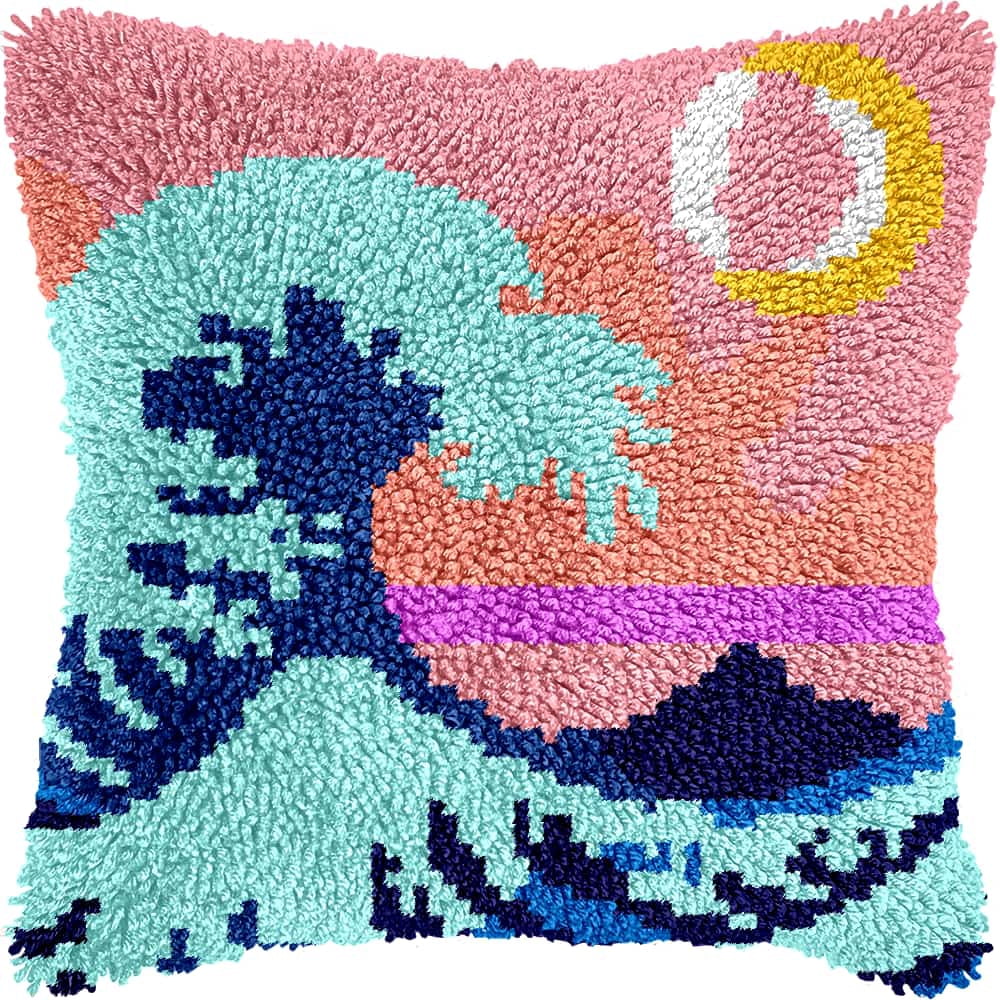 Needlepoint Pillow Kit Waves Diy Latch Hook Kits Pillow Needlepoint Cushion Kit For Home Décor Needlework Set For Adult Beginners 17X17In