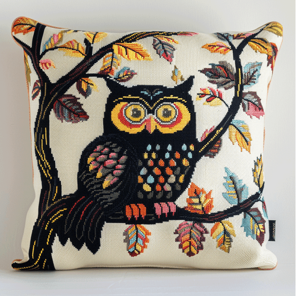 Needlepoint Pillow Kit cartoon owl Cross Stitch Cushion Cover Embroidery Pillow Cases 18x18inch