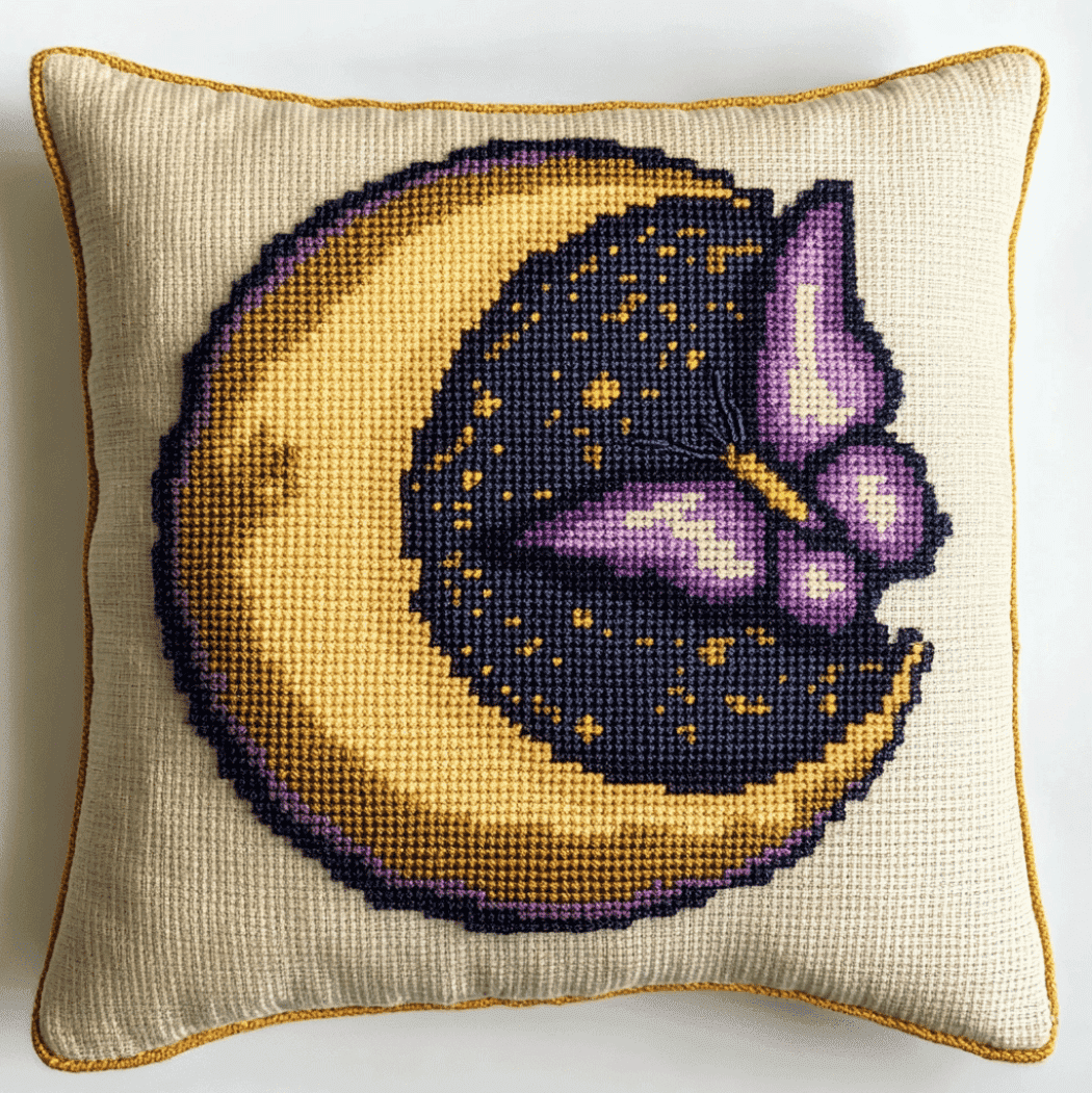 Needlepoint Pillow Kit moon and butterfly Cross Stitch Cushion Cover Embroidery Pillow Cases 18x18inch