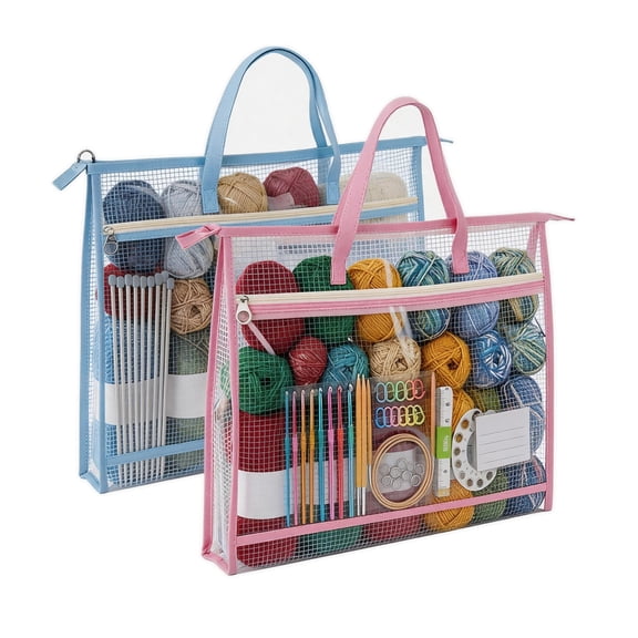 Needlepoint Project Bag, 2 Pack A3 Clear Mesh Zipper Pouch with Handles