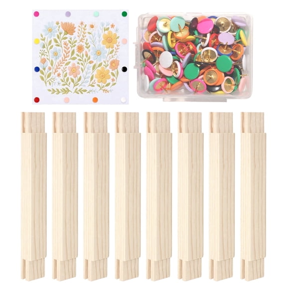 Style-Carry Needlepoint Stretcher Bar Set 8 Pcs with 100 Colorful Pins Wood Embroidery Frame for Needlepoint Crafts Accessories,Easy Assembly