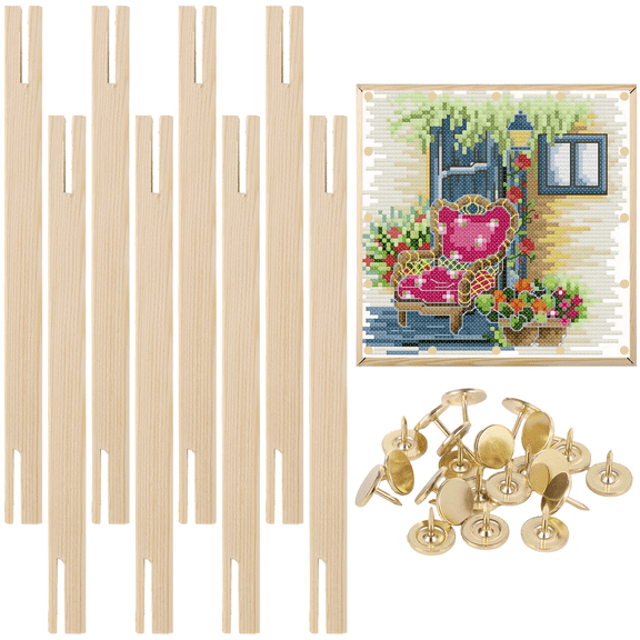 Needlepoint Stretcher Bar Set, 8 Pieces with 100 Pins, Canvas Stretcher Bars, Needlework Art Supplies, Wood Canvas Needlepoint Frames, Easy Assembly for Embroidery, Needlework Projects