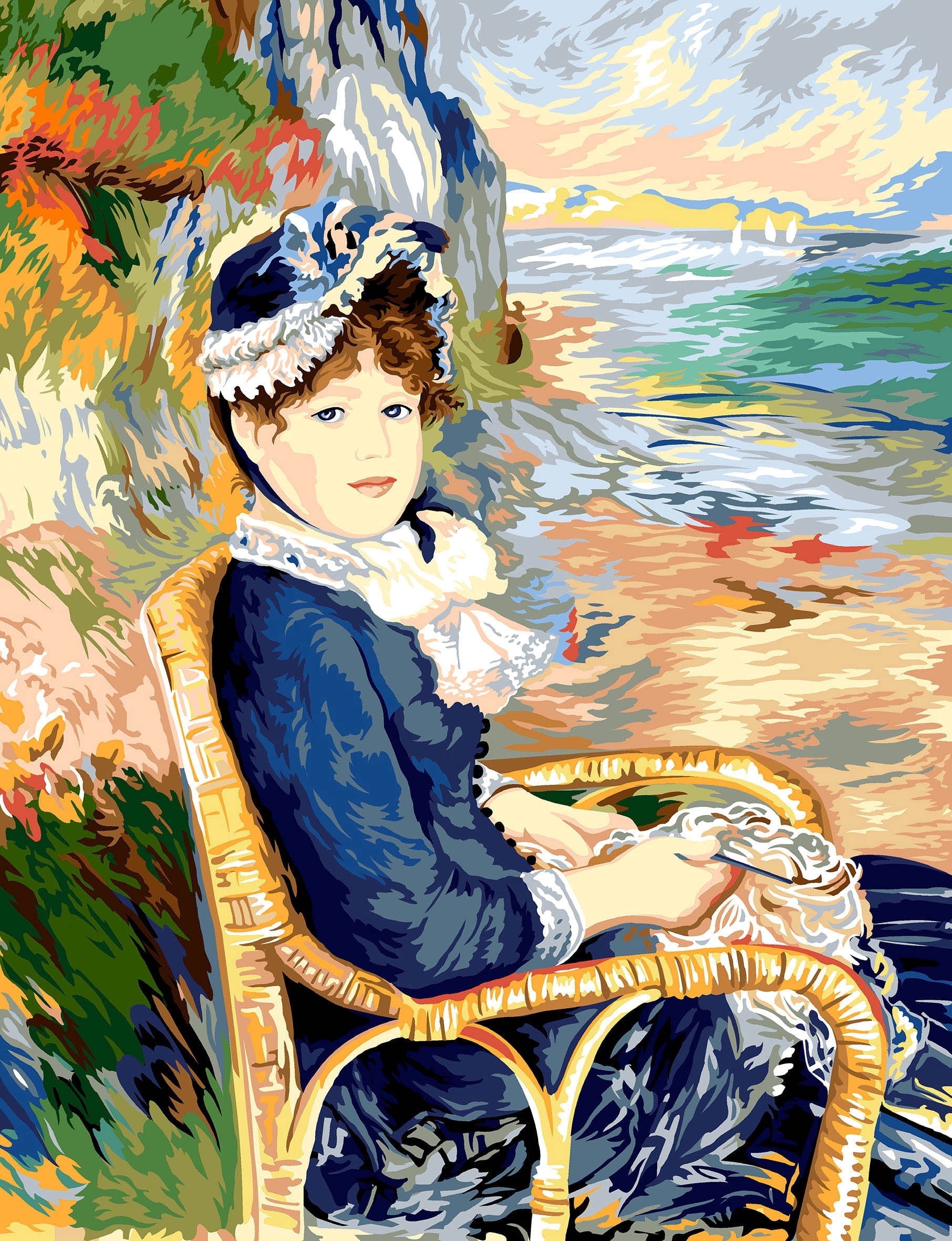 Needlepoint canvas for halfstitch without yarn At The Edge Of The Sea After Auguste Renoir SE981.170 Seg De Paris Printed Tapestry Canvas