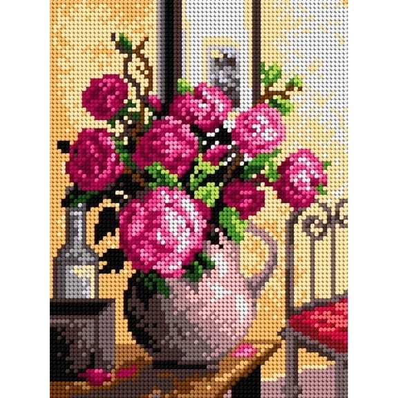 Wizardi Needlepoint Canvas for halfstitch Without Yarn Bouquet of Roses 2121F Orchidea