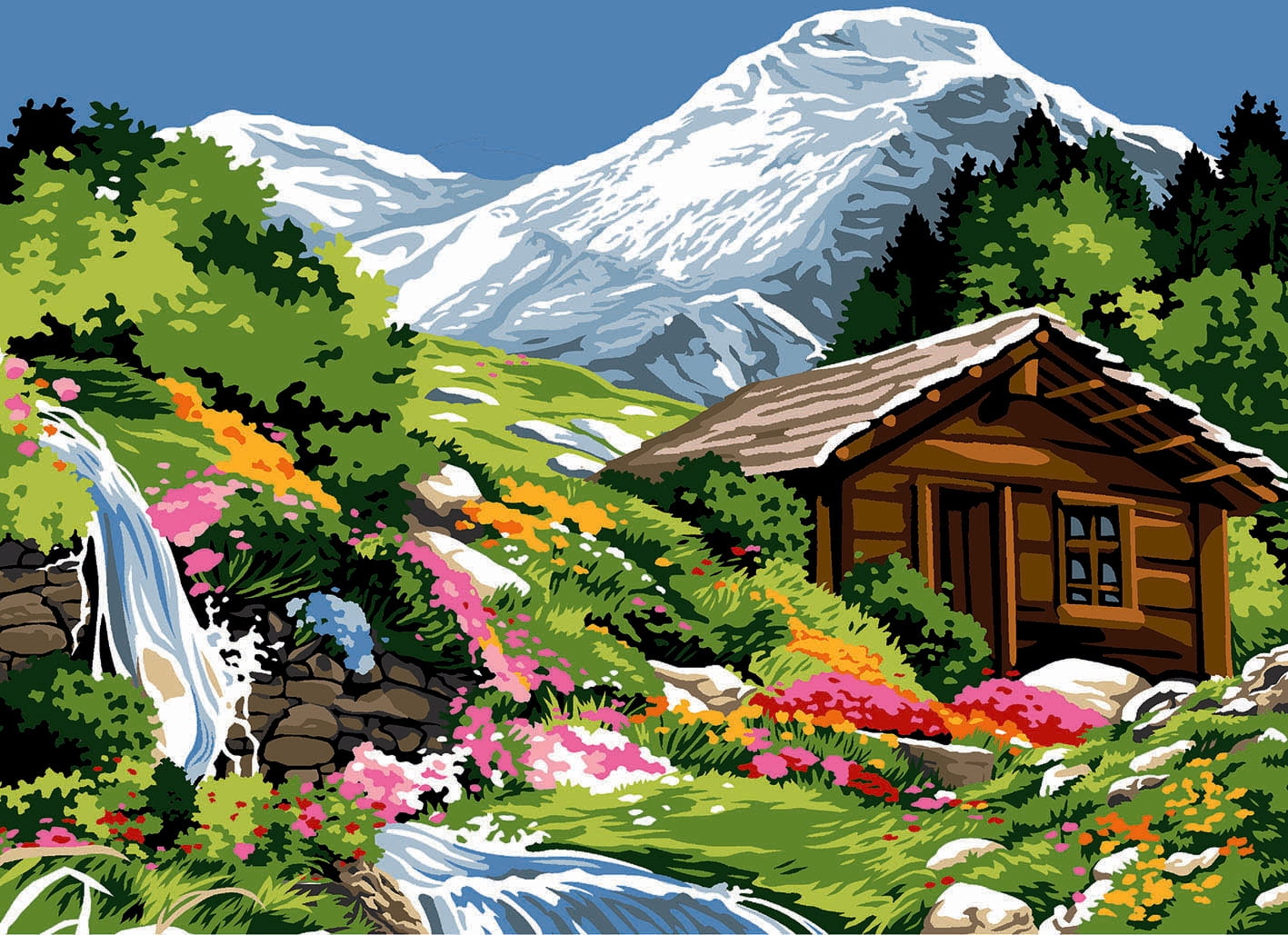 Needlepoint canvas for halfstitch without yarn Canvas The small waterfall SE929.646 Seg De Paris Printed Tapestry Canvas