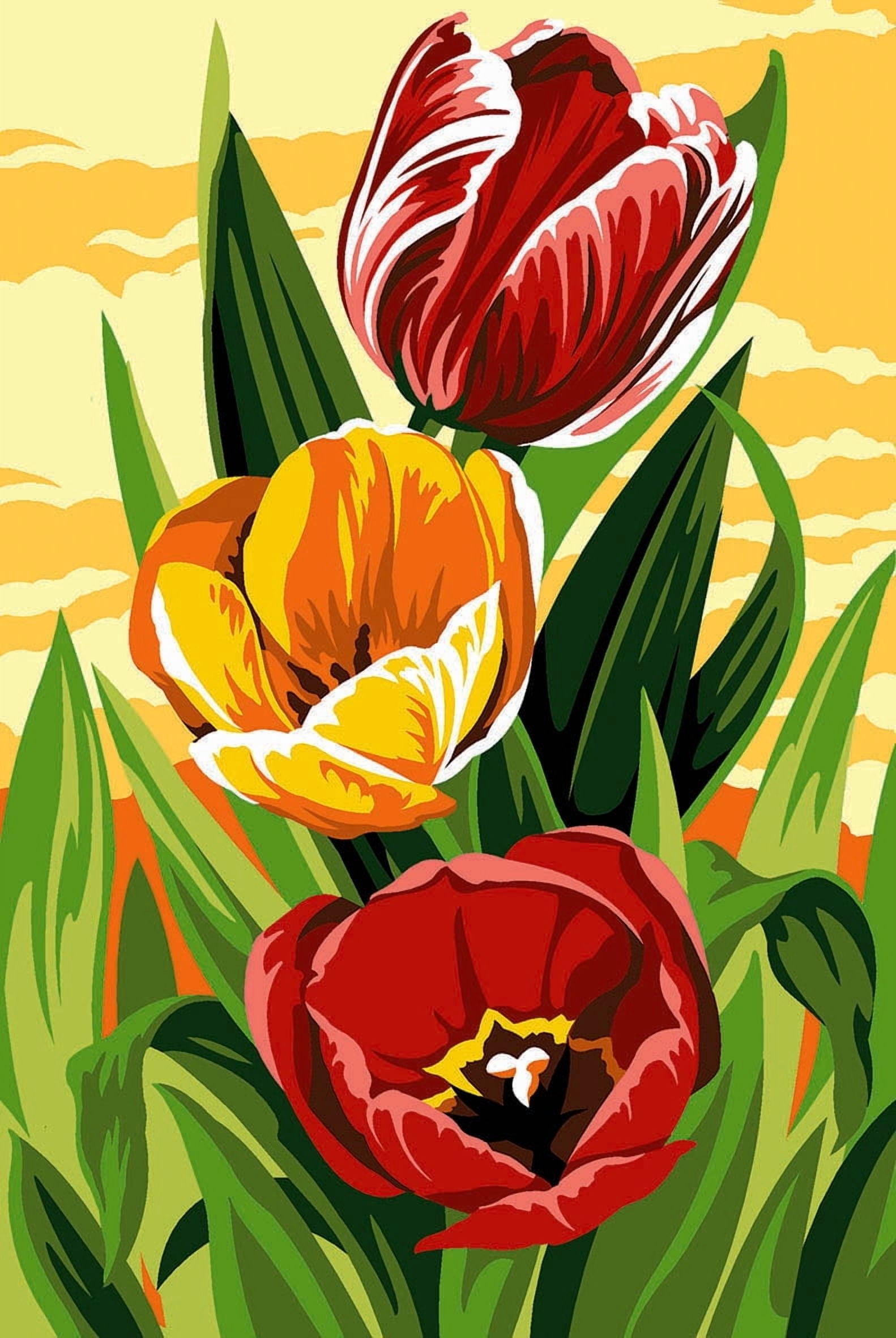 Needlepoint canvas for halfstitch without yarn Canvas Tulips SEU928.382 Seg De Paris Printed Tapestry Canvas