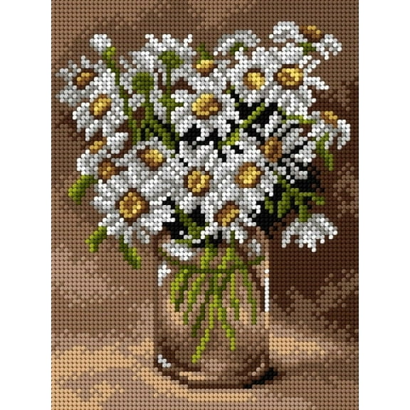 Needlepoint canvas for halfstitch without yarn Ox-eye Daisies in a Glass Vase 2896F - Printed Tapestry Canvas