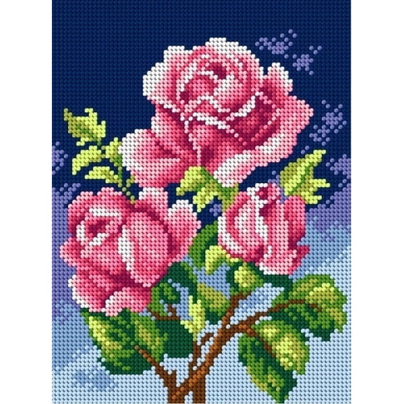 Wizardi Needlepoint Canvas for halfstitch Without Yarn Pink Roses 2594F Orchidea