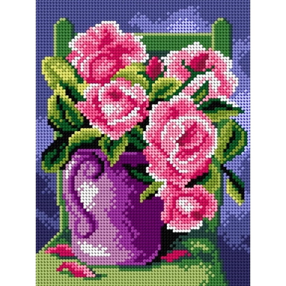 Needlepoint canvas for halfstitch without yarn Roses in a Purple Jug 3021F - Printed Tapestry Canvas