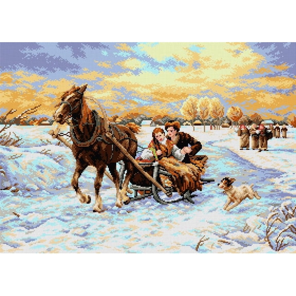 Needlepoint canvas for halfstitch without yarn after Alfred Wierusz Kowalski - Lovers in the Sleigh 2162R Counted Cross-Stitch Kit