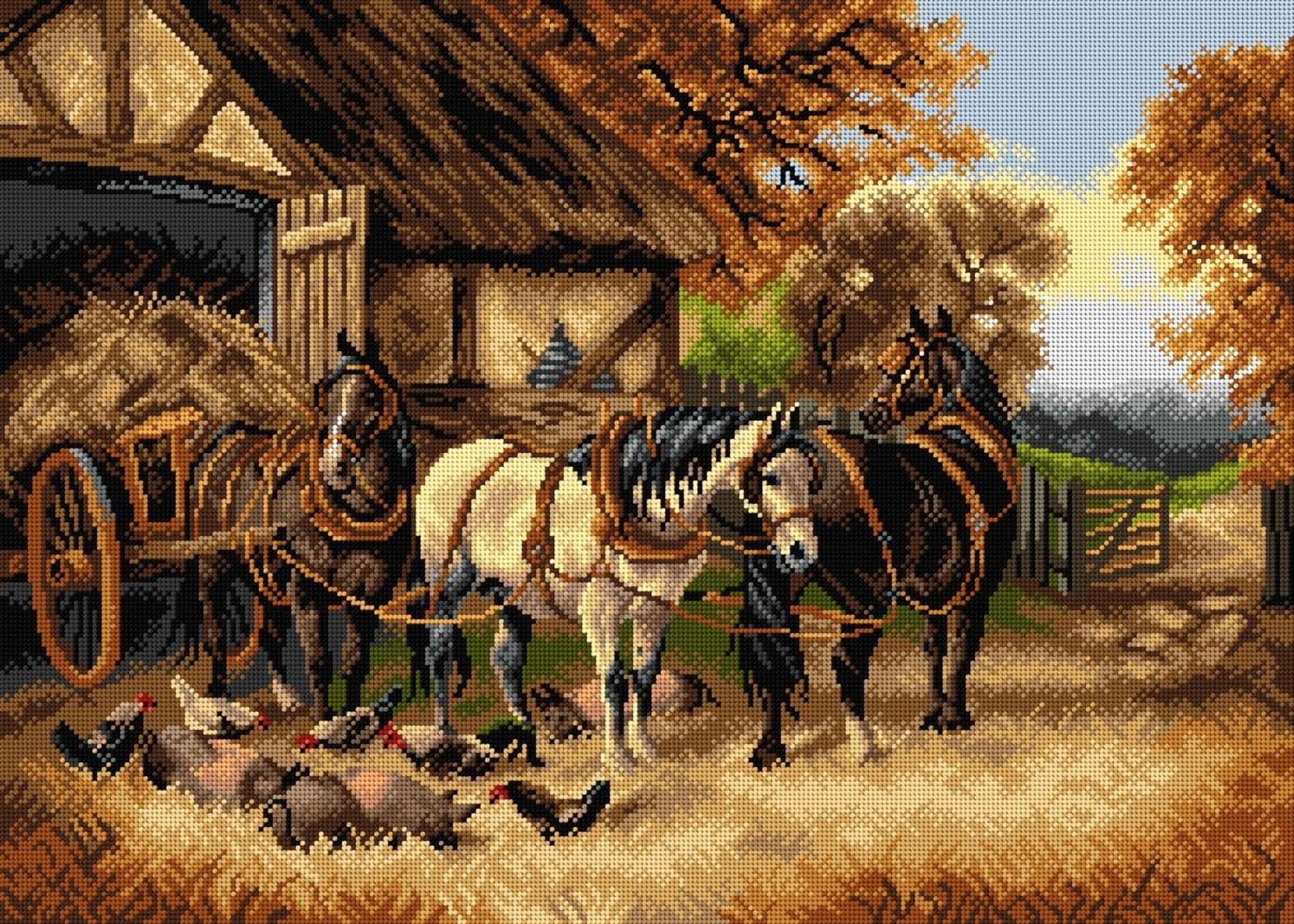 Needlepoint canvas for halfstitch without yarn after John Frederick Herring - The Hay Cart 2797R