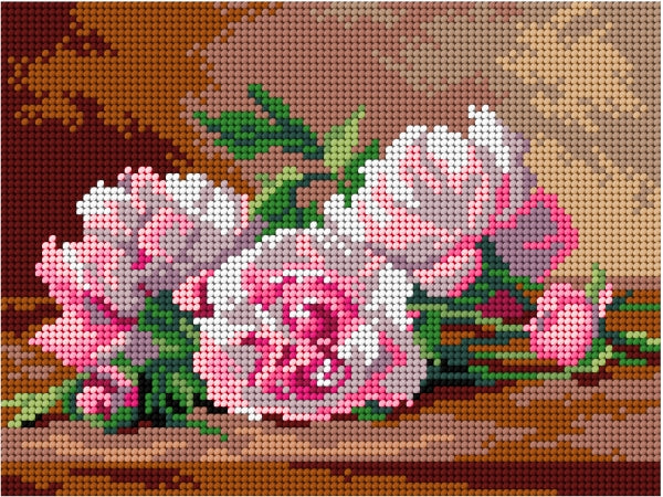 Needlepoint canvas for halfstitch without yarn after Jules Alexandre Gamba  de Preydour - Peonies 3297F - Printed Tapestry Canvas 