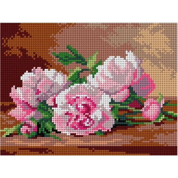 Needlepoint canvas for halfstitch without yarn after Jules Alexandre Gamba de Preydour - Peonies 3297F - Printed Tapestry Canvas