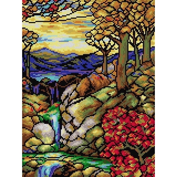 Wizardi Needlepoint Canvas for halfstitch Without Yarn After L.C. Tiffany - Autumn Landscape 2192J Orchidea