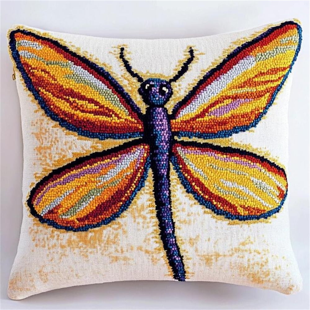 Needlework Cushion Kit, Animal Dragonfly DIY Embroidery Cross Stitch Cushion Kits 45X45cm Stitched Pillow Cover 11ct Decoration Embroidery Pillow Case