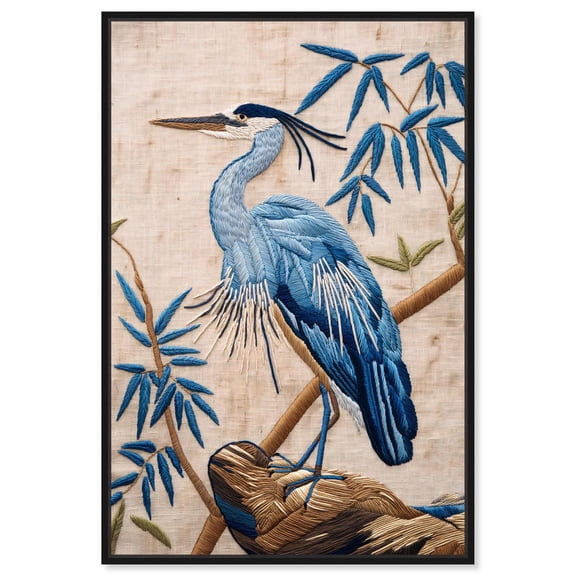 Needlework Heron Canvas Elegant Crane Art by Art Remedy, Black Frame, 10 x 15