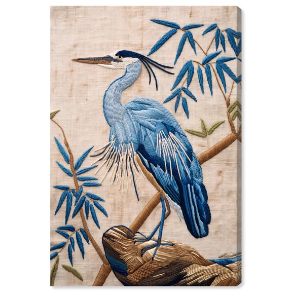 Needlework Heron Canvas Elegant Crane Art by Art Remedy, Gallery Wrapped, 30 x 45