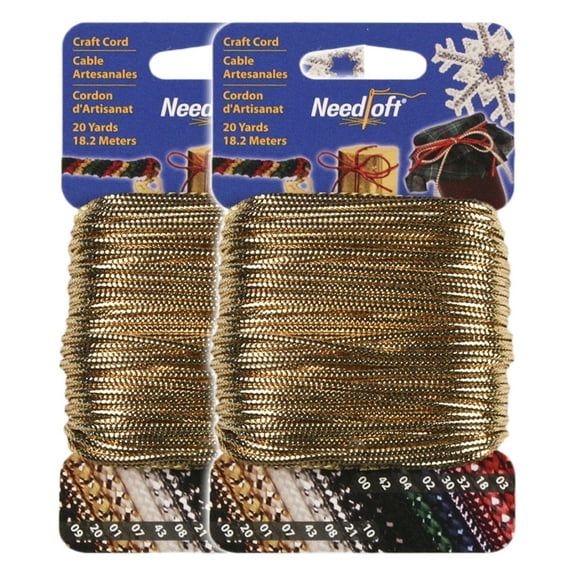Needloft Craft Cord - #20 Solid Metallic Gold - 2 Pack (2x20yds) = 40 Yards